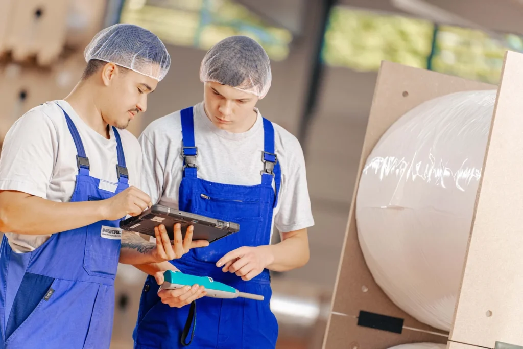 zwei Praktikanten schauen auf ein Arbeitsgerät