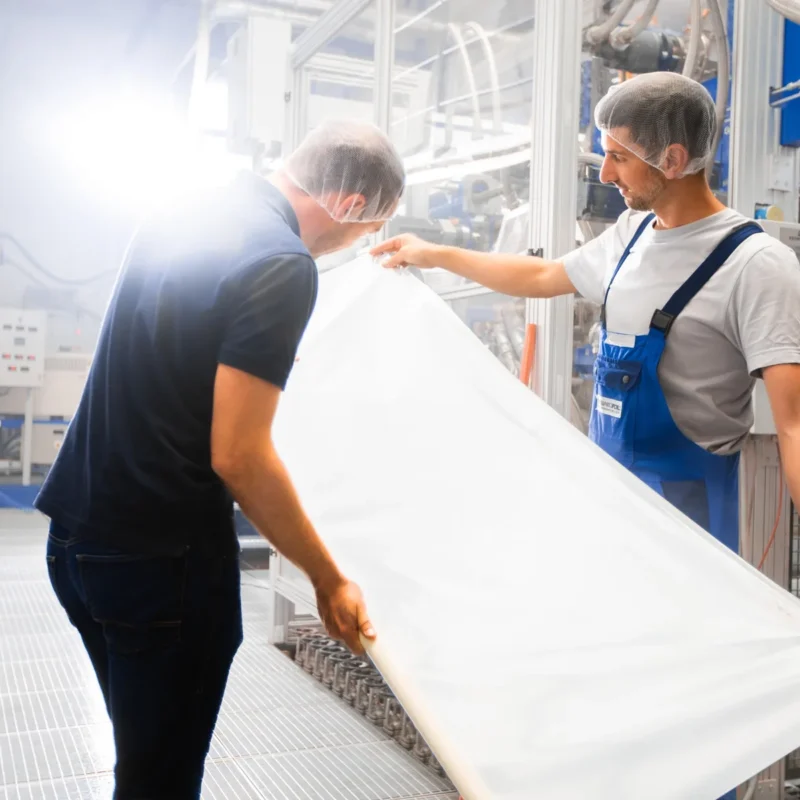 zwei mitarbeiter mit einer Folie